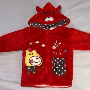 Parrot King Sweater Jacket Plush Kids Red Animal Hoodie Toddler Sz Age 2-3
